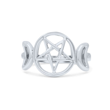 Iconic Half Moon And Star Goddess Triple Pentacle Design Pentagram Trending Oxidized Band